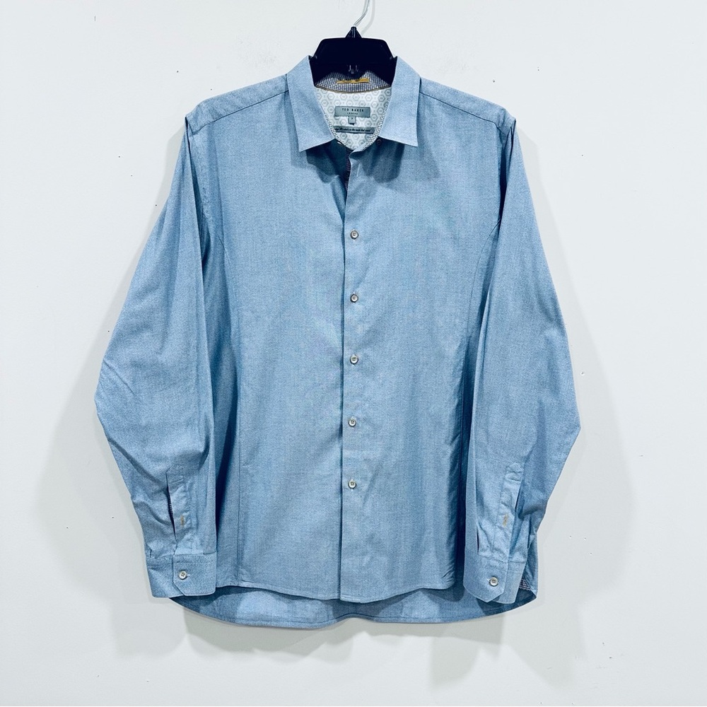 Ted Baker London Men's Long Sleeve Button-Down Shirt - Light Blue Size 7 (3XL)‎